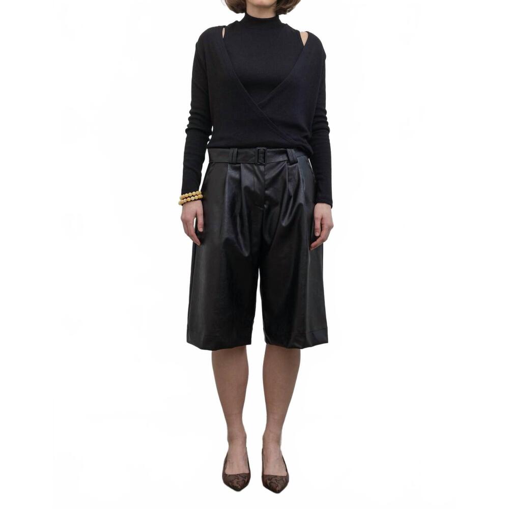 NEW COLLECTIVE vegan leather belted bermuda shorts in black